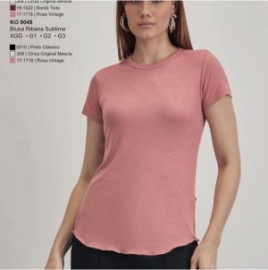 Blusa manga curta ribana gola redonda