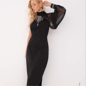 Vestido longo uma manga com brilho