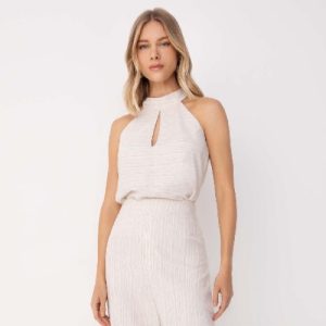 Blusa linho amarração pescoço off