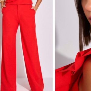 Calça alfaiataria pantalona vermelha 38