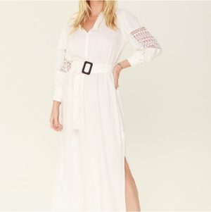 Vestido longo manga renda e cinto off G