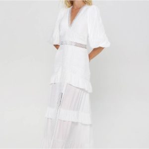 Vestido longo detalhes renda off G