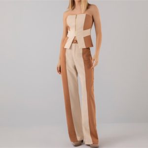 Calca wide leg bloco areia M G