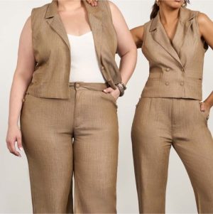 Conjunto calca colete alfaiataria paçoca