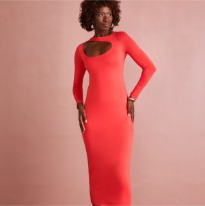 Vestido viscose elastano recorte ombro