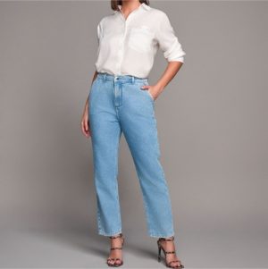 Calça jeans reta apliques bolso 40 42 44