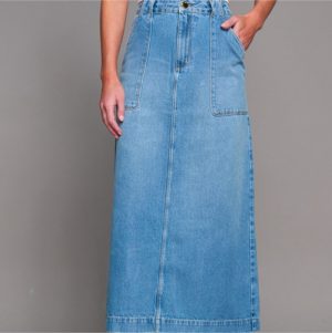 Saia midi jeans claro 40 42 44