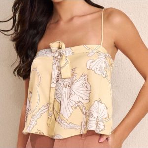 Blusa alça laço floral fundo amarelo M