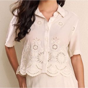 Camisa botões laise c/barrado bege natu