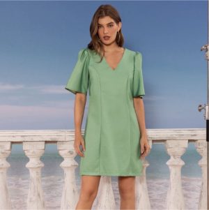 Vestido solto curto manguinha azul P
