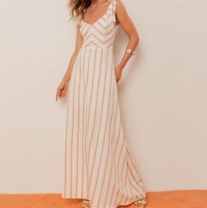 Vestido longo listrado amarelo P G