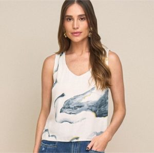 Blusa sem manga dec v azul M vede G