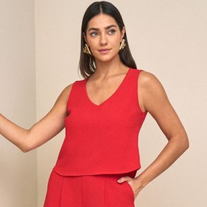 Blusa curta decote v verde acqua P M G