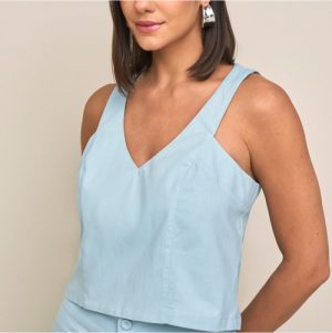 Blusa curta alças dec V azul P vemelho M