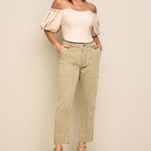 Calça straight bege 36 verde 40