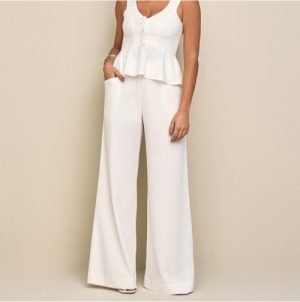 Calça pantalona linho off ziper frente M