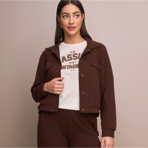 Jaqueta recortes c/lapela bege amêndoa G