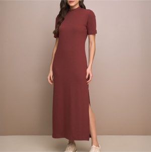 Vestido long midi c/gola verde P