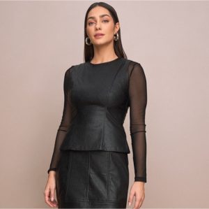 Blusa sem manga couro PU P G M