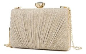 Bolsa tecido dourada e pedra fechadura